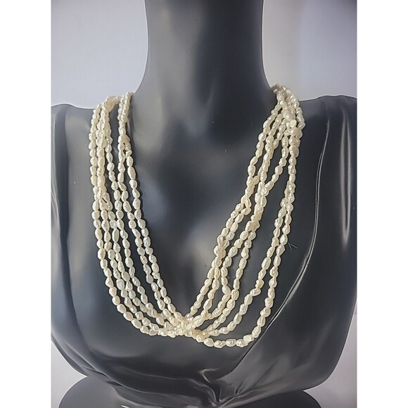 Vintage I Monili Etruschi Freshwater Pearls Multi Strand White Gold Tone Clasp - Picture 1 of 4